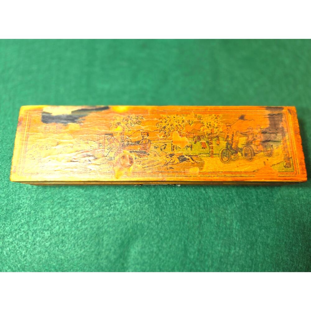 Antique Wooden Pencil Box with accessories